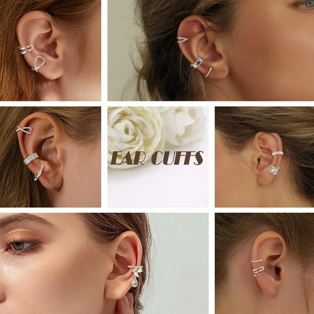 25 Pcs Silver Plated Ear Cuffs for Women Non Piercing Adjustable Jewelry Set_4